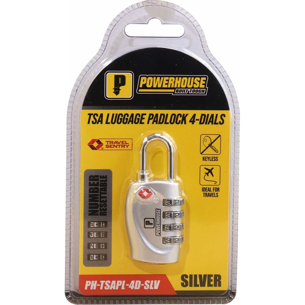 Powerhouse PH-TSAPL-4D-SLV Luggage Padlock 4 Dials (TSA) | Powerhouse by KHM Megatools Corp. Powerhouse PH-TSAPL-4D-SLV Luggage Padlock 4 Dials (TSA) | Powerhouse by KHM Megatools Corp.